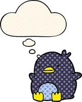 cute cartoon penguin and thought bubble in comic book style vector