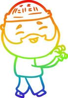 rainbow gradient line drawing cartoon happy bearded man vector