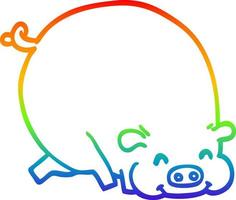 rainbow gradient line drawing cartoon fat pig vector