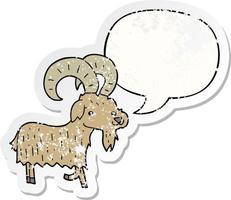 cartoon goat and speech bubble distressed sticker vector