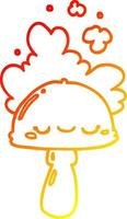 warm gradient line drawing cartoon mushroom with spoor cloud vector