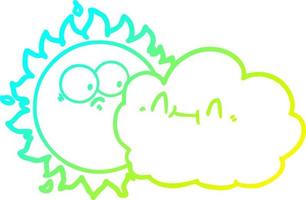 cold gradient line drawing cute cartoon cloud and sun vector