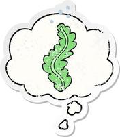 dibujos animados de algas marinas y burbujas de pensamiento como una pegatina gastada angustiada vector