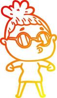 warm gradient line drawing cartoon woman wearing glasses vector