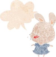 cartoon rabbit and speech bubble in retro textured style vector
