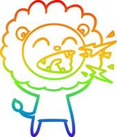 rainbow gradient line drawing cartoon roaring lion vector