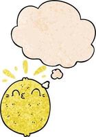 cute cartoon lemon and thought bubble in grunge texture pattern style vector