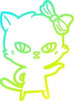 cold gradient line drawing cute cartoon cat vector