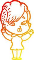 warm gradient line drawing cartoon surprised girl vector