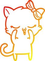 warm gradient line drawing cartoon cat with bow on head vector