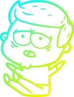 cold gradient line drawing cartoon tired man vector