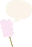 cartoon candy floss on stick and speech bubble in retro style vector