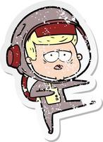 distressed sticker of a cartoon tired astronaut vector