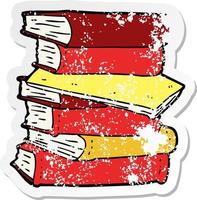 retro distressed sticker of a cartoon pile of books vector