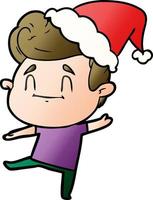 happy gradient cartoon of a man wearing santa hat vector