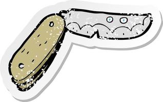 pegatina retro angustiada de un cuchillo plegable de dibujos animados vector
