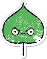 distressed sticker of a cute cartoon expressional leaf vector