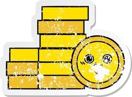 distressed sticker of a cute cartoon coins vector