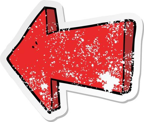distressed sticker of a cartoon pointing arrow