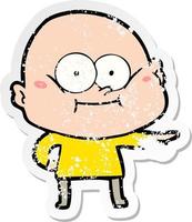 distressed sticker of a cartoon bald man staring vector