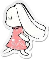 distressed sticker of a cute cartoon rabbit vector