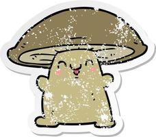 distressed sticker of a cartoon mushroom character vector