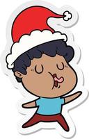 sticker cartoon of a man singing wearing santa hat vector