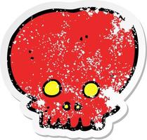 retro distressed sticker of a cartoon spooky skull symbol vector