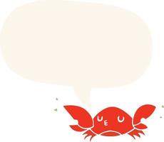 cartoon crab and speech bubble in retro style vector