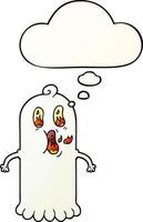 cartoon ghost with flaming eyes and thought bubble in smooth gradient style vector