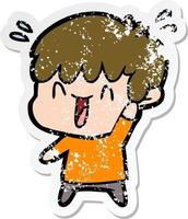 distressed sticker of a cartoon laughing boy vector