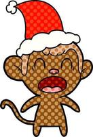 shouting comic book style illustration of a monkey wearing santa hat vector