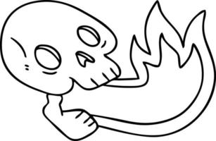 fire breathing quirky line drawing cartoon skull vector