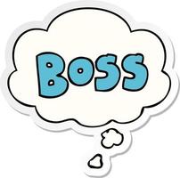 cartoon word boss and thought bubble as a printed sticker vector