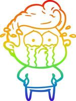 rainbow gradient line drawing cartoon crying man vector