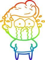 rainbow gradient line drawing cartoon crying man vector