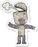 retro distressed sticker of a cartoon funny robot vector