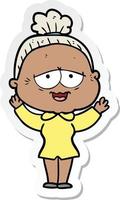 sticker of a cartoon happy old lady vector