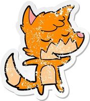 distressed sticker of a friendly cartoon fox vector