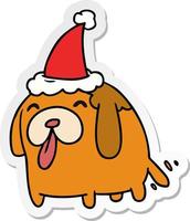 christmas sticker cartoon of kawaii dog vector