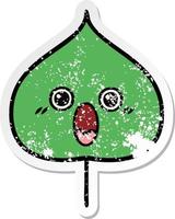 distressed sticker of a cute cartoon expressional leaf vector