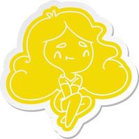 cartoon sticker of a cute kawaii girl vector