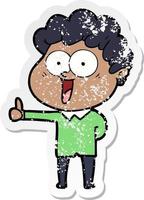 distressed sticker of a cartoon happy man vector