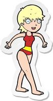 sticker of a cartoon happy woman in swimming costume vector