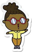 sticker of a cartoon woman wearing spectacles vector