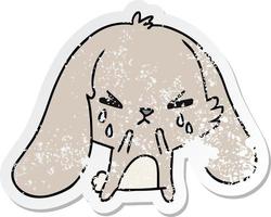 distressed sticker cartoon of cute kawaii sad bunny vector