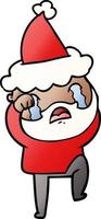 gradient cartoon of a bearded man crying and stamping foot wearing santa hat vector