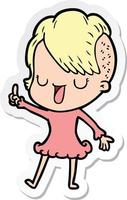 sticker of a cute cartoon girl with hipster haircut vector