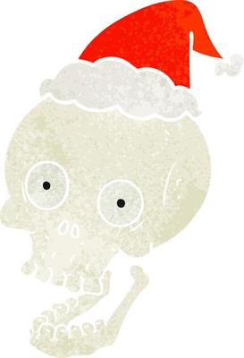retro cartoon of a skull wearing santa hat