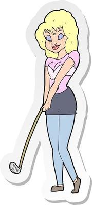 sticker of a cartoon woman playing golf